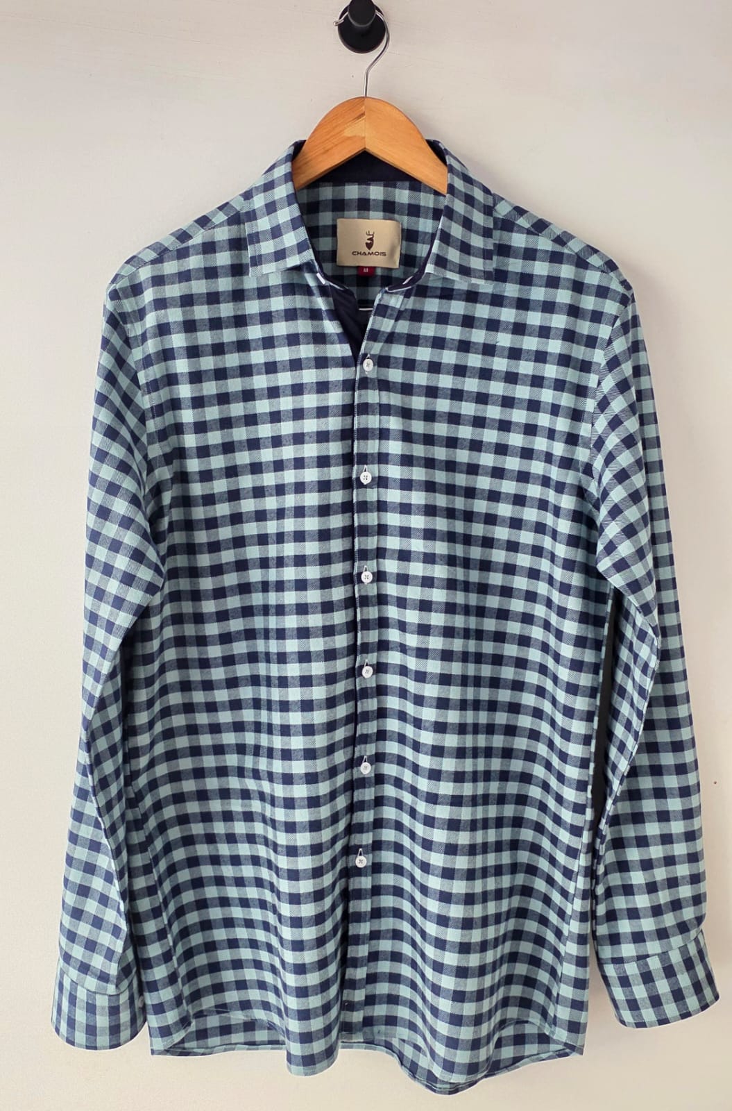 Blue flannel checkered shirt.
