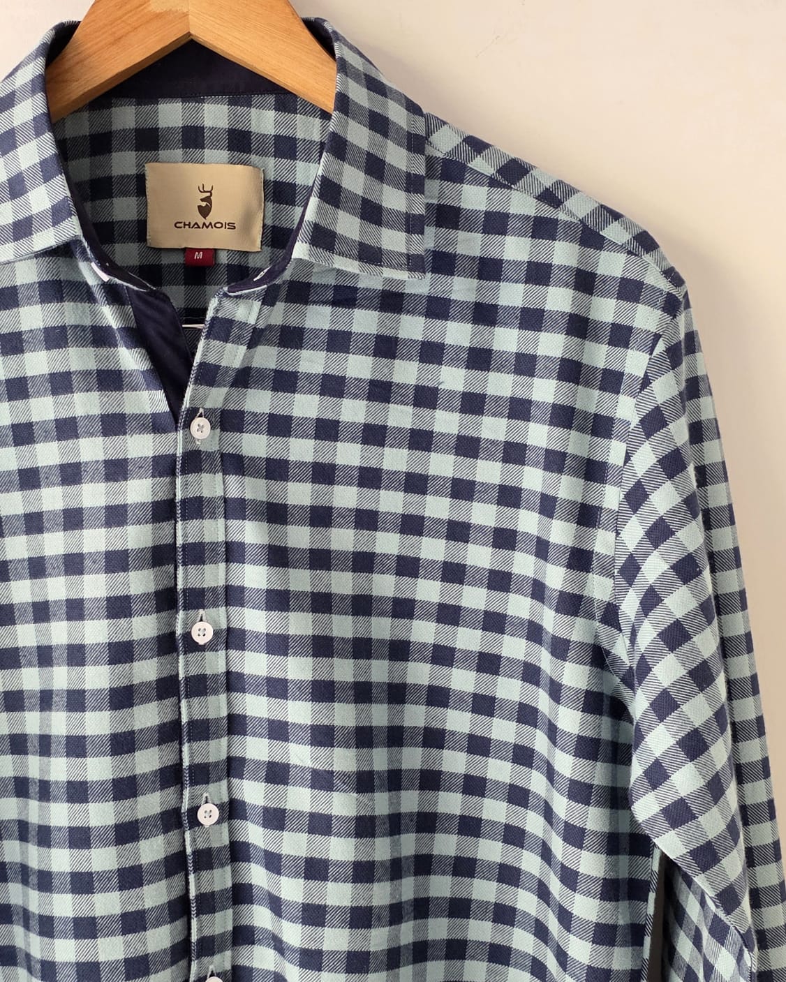 Blue flannel checkered shirt.