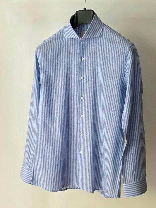 Light Blue Striped Linen Shirt by Chamois