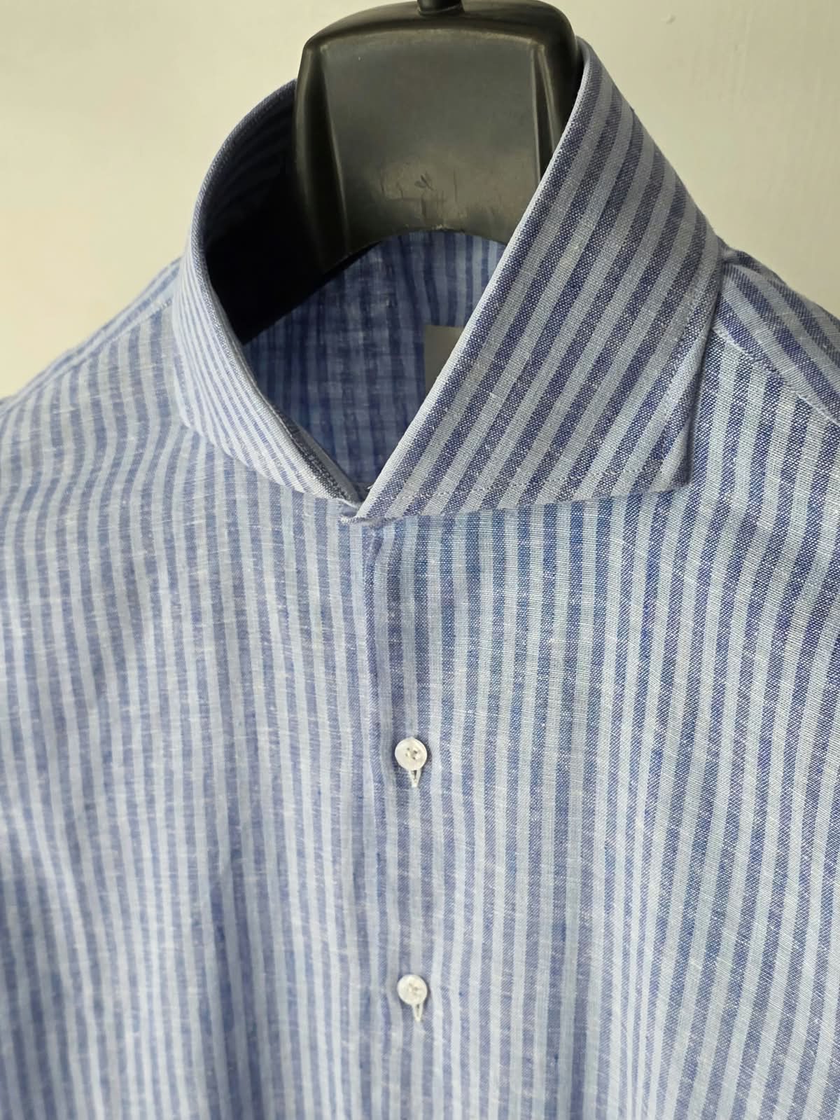 Light Blue Striped Linen Shirt by Chamois