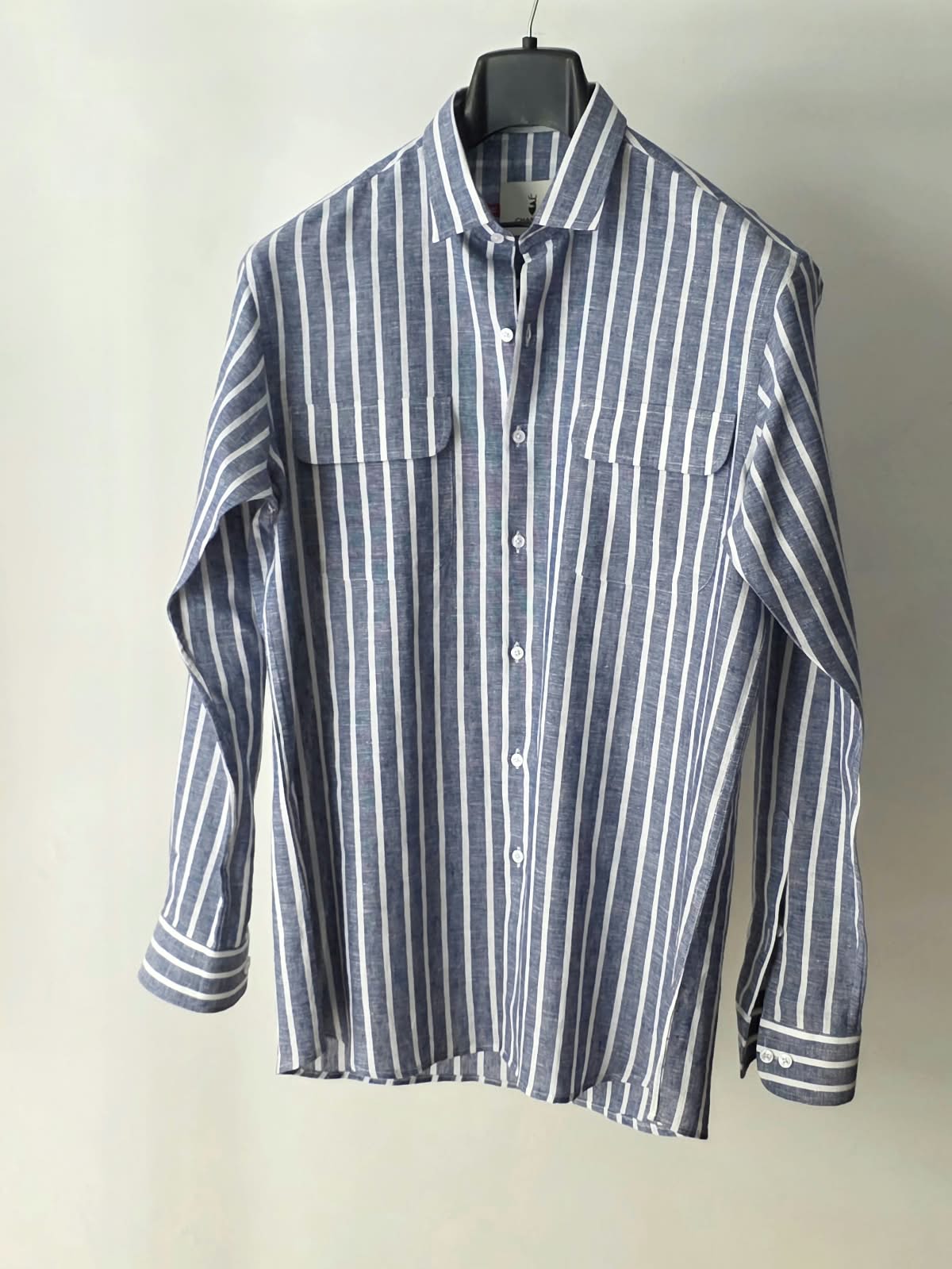 Blue Striped Linen Shirt with Double Flap Pockets | Chamois