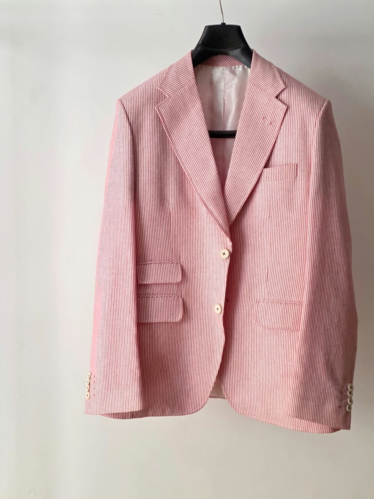 Brick Red Pin Striped Linen Blazer by Chamois