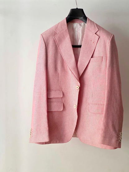 Brick Red Pin Striped Linen Blazer by Chamois