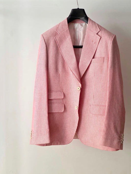 Brick Red Pin Striped Linen Blazer by Chamois