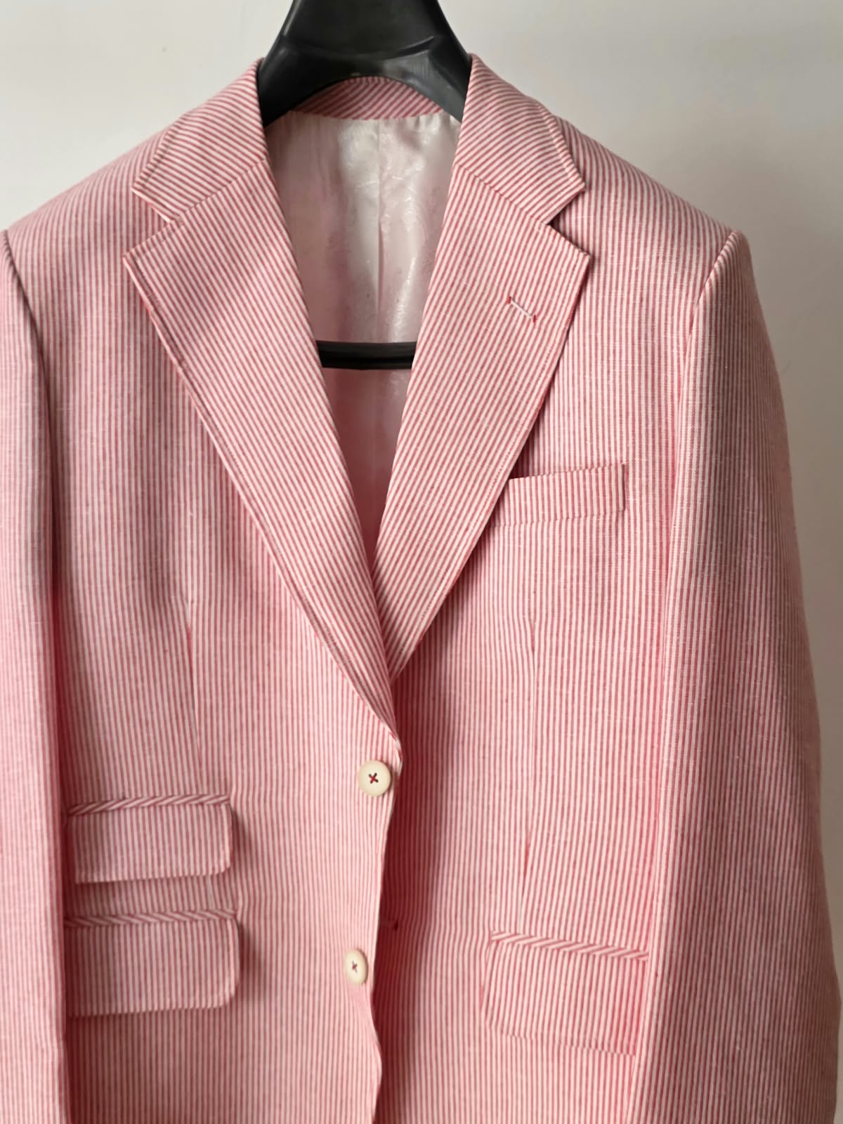 Brick Red Pin Striped Linen Blazer by Chamois