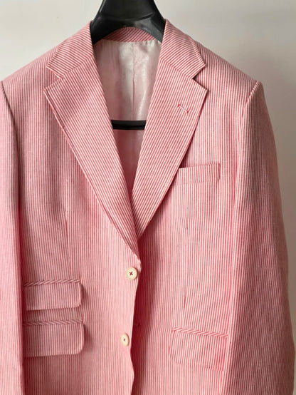 Brick Red Pin Striped Linen Blazer by Chamois