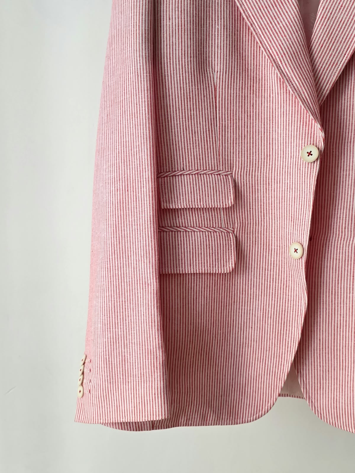 Brick Red Pin Striped Linen Blazer by Chamois