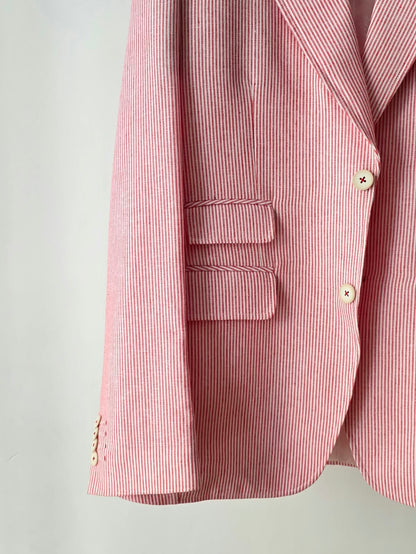 Brick Red Pin Striped Linen Blazer by Chamois