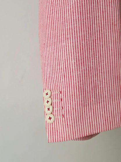 Brick Red Pin Striped Linen Blazer by Chamois
