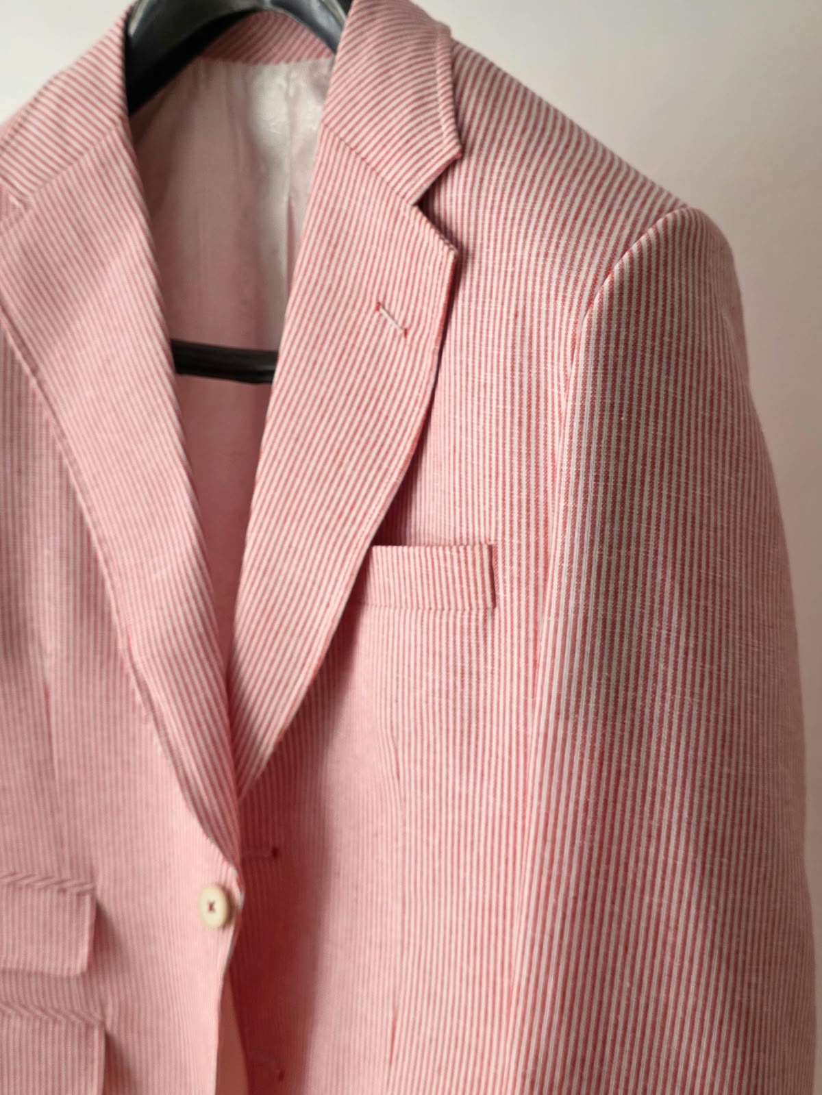 Brick Red Pin Striped Linen Blazer by Chamois