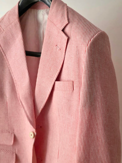 Brick Red Pin Striped Linen Blazer by Chamois